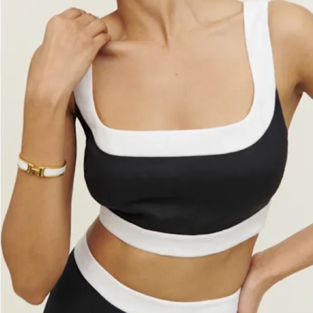 Reformation Robbie Linen Top Size 4 LIKE NEW Black/White - Picture 3 of 8